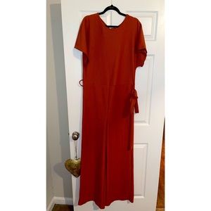 Rusty color rid tie waist pants romper